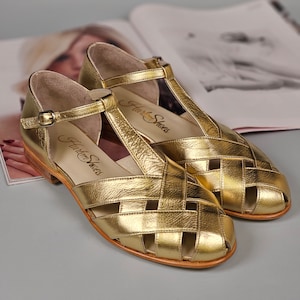 Summer in Gold Leather | Women Swing Dance Shoes | Vintage Shoes | Customized | Harlem Shoes