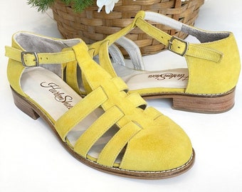 Sandals in Yellow Suede | Women Swing Dance Shoes | Vintage Shoes | Customized | Harlem Shoes