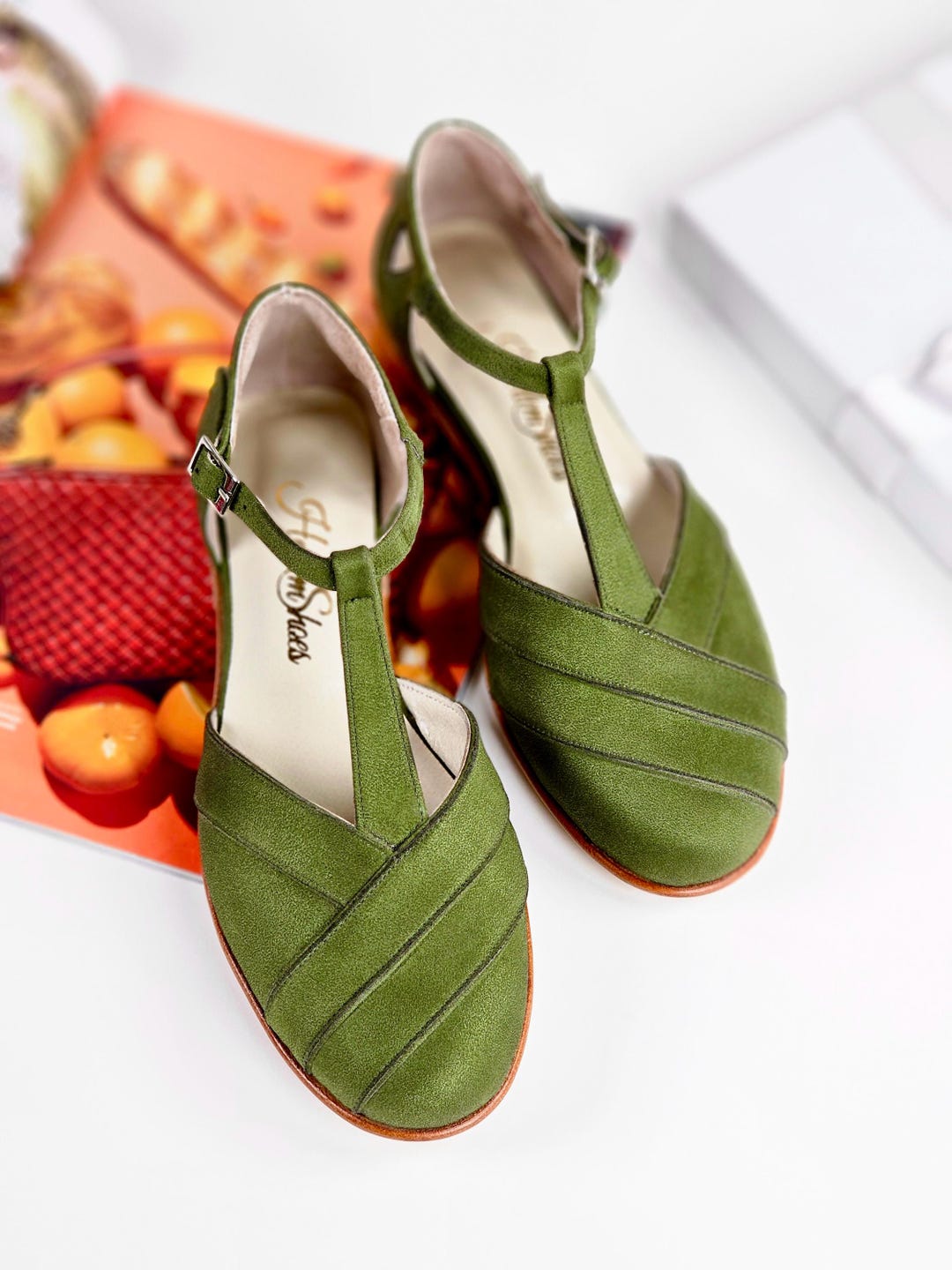 DS Women's Nubuck Retro Green Customized  Heels Ballroom Dance Shoes Swing Dance Shoes