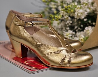 Spring in Gold Leather BALBOA Heels Women Swing Dance Shoes