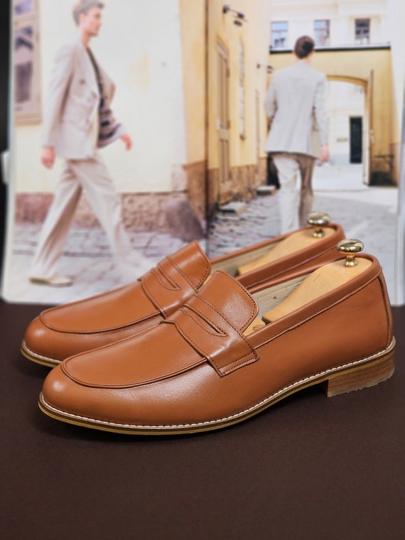 Loafers in Light Brown Leather Unisex Swing Dance Shoes