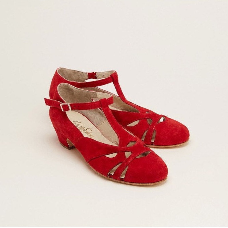 Downton Abbey Shoes- 5 Styles You Can Wear     Spring in Red Suede | Women Swing Dance Shoes | Vintage Shoes | Customized | Harlem Shoes  AT vintagedancer.com