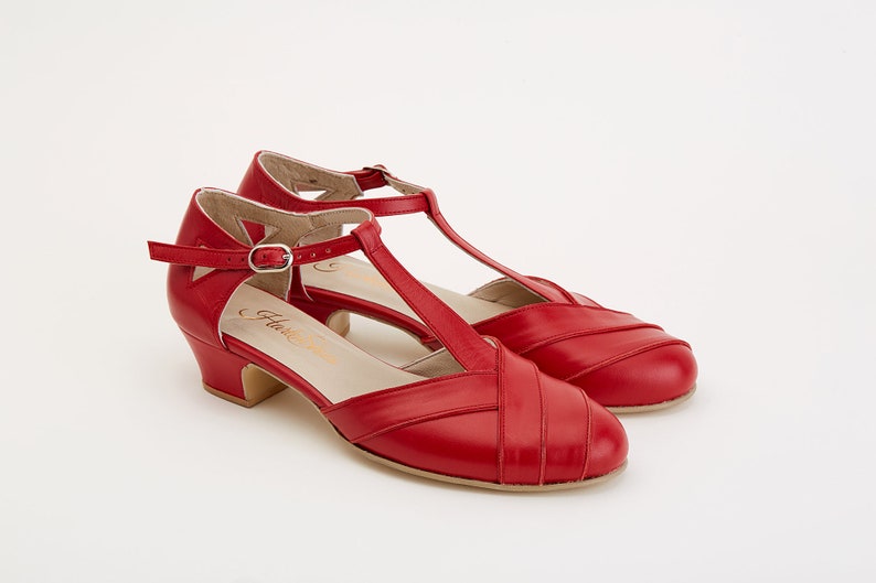 1950s Style Shoes | Heels, Flats, Boots, Sandals     Sugar in Red Leather | Women Swing Dance Shoes | Vintage Shoes | Customized | Harlem Shoes  AT vintagedancer.com