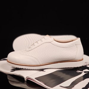 New York in Perforated White Faux Leather | UNISEX Swing Dance Shoes | Vintage Shoes | Customized | Harlem Shoes