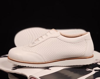 New York in Perforated White Faux Leather | UNISEX Swing Dance Shoes | Vintage Shoes | Customized | Harlem Shoes
