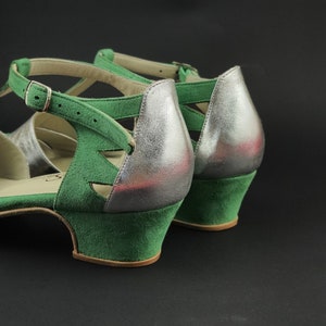 Harmony in Silver Leather and Mint Green Suede Women Swing Dance Shoes Vintage Shoes Customized Harlem Shoes zdjęcie 4