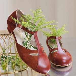 Isabel in Braunes Wildleder & Leder | Frauen Swing Tanzschuhe | Vintage Schuhe | Angepasst | Harlem Schuhe