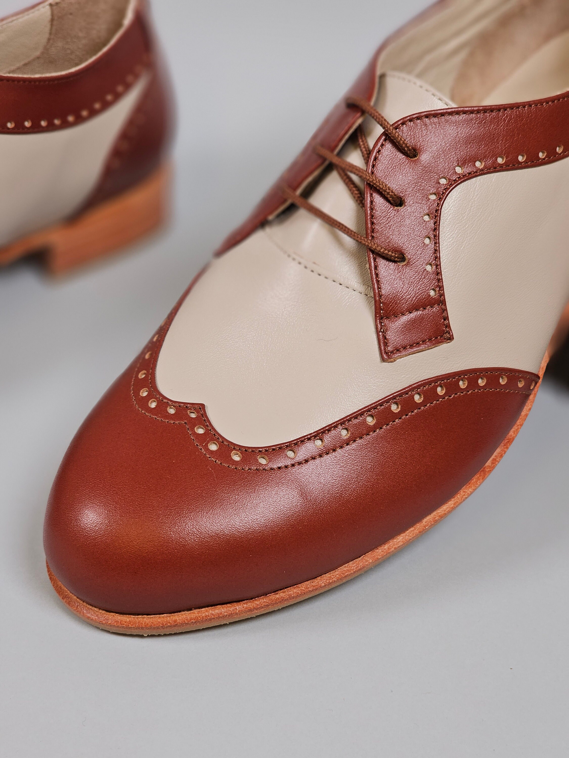 Women's Oxfords in Brown & Beige Leather | Women Swing Dance