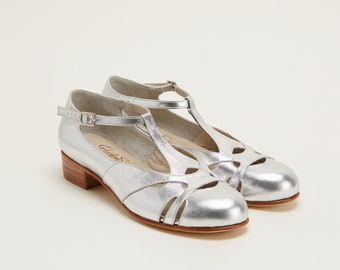 Primavera en cuero plateado / Zapatos de swing para mujer / Zapatos vintage / Personalizados / Zapatos Harlem
