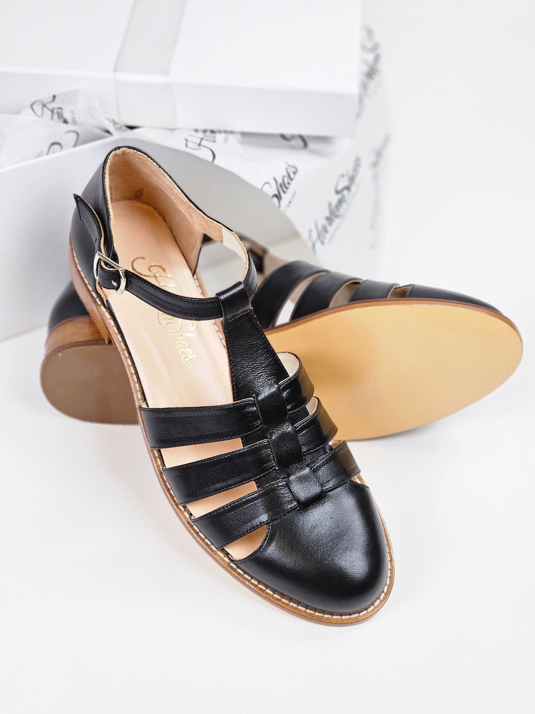 Sandales en cuir noir Chaussures de danse swing pour femmes