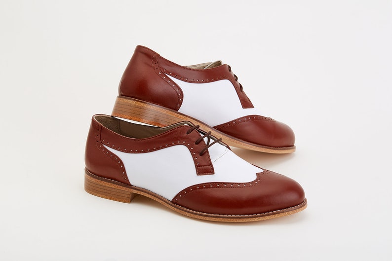 1920s Mens Shoes & Boots | Gatsby, Peaky Blinders Shoes Men Swing Dance Shoes Men’s Oxfords brown & white leather handmade by Harlem Shoes $202.69 AT vintagedancer.com