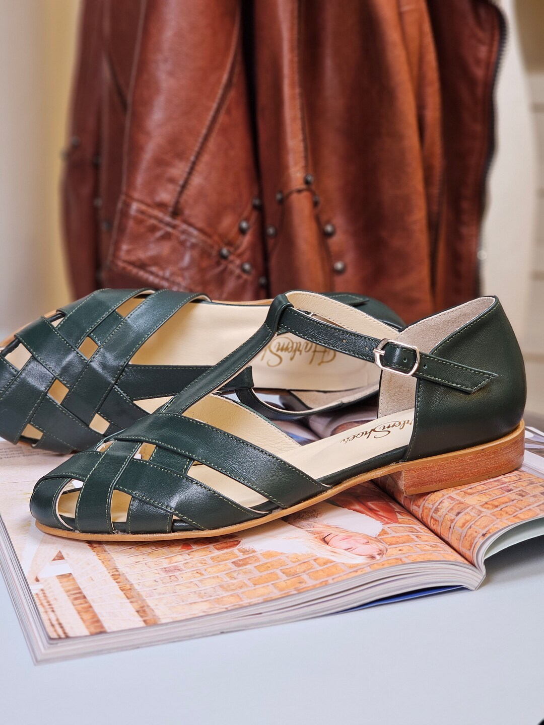 Verano en cuero verde jungla zapatos de baile swing para mujer