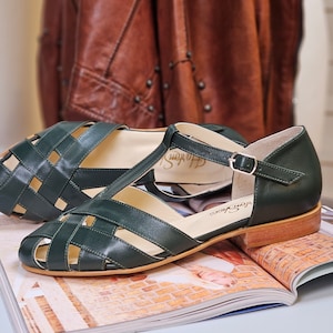 Summer in Jungle Green Leather | Women Swing Dance Shoes | Vintage Shoes | Customized | Harlem Shoes