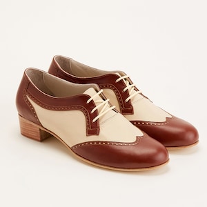 Women's Oxfords in Brown & Beige Leather | Women Swing Dance Shoes | Vintage Shoes | Customized | Harlem Shoes