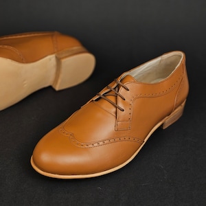 Damen Oxfords aus hellbraunem Leder | Frauen Swing Tanzschuhe | Vintage Schuhe | Angepasst | Harlem Schuhe