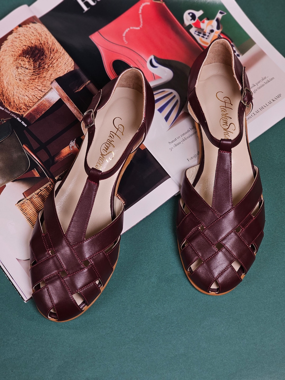 Summer in Bordeaux Leather Women Swing Dance Shoes Vintage