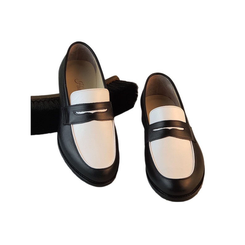 1940s Men’s Shoes: Men’s Vintage Shoe History     Loafers in Black & White Leather | Mens Swing Dance Shoes | Vintage Shoes | Customized | Harlem Shoes  AT vintagedancer.com