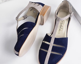 Harmony in Dark Blue & Soft Gray Suede | Women Swing Dance Shoes | Vintage Shoes | Customized | Harlem Shoes