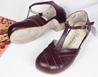 Barefoot Sugar en piel burdeos / Zapatos de baile de tango y latino para mujer / Tacones de salsa, bachata y salón / Flexibles / Personalizados / Zapatos Harlem