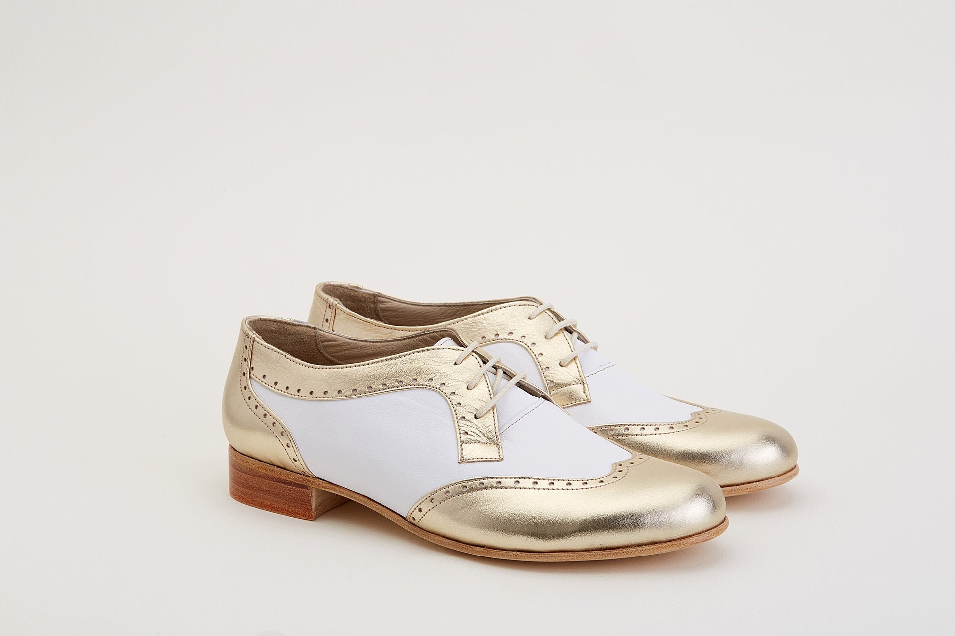 Women's Oxfords in Platinum Gold & White Leather | Women