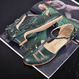 Harmony in Jungle Green Leather | Women Swing Dance Shoes | Vintage Shoes | Customized | Harlem Shoes