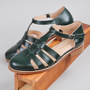 Sandals in Jungle Green Leather | Women Swing Dance Shoes | Vintage Shoes | Customized | Harlem Shoes