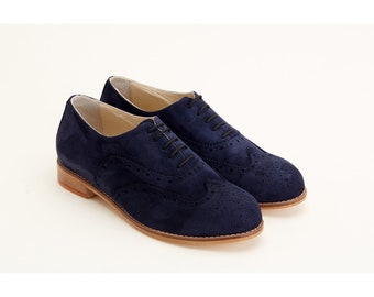 Brogue in Dark Blue Suede | Unisex Swing Dance Shoes | Vintage Shoes | Customized | Harlem Shoes