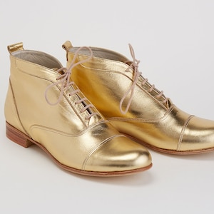 Gładkie buty ze złotej skóry | Damskie buty do tańca swingowego | Buty vintage | Dostosowane | Buty Harlem