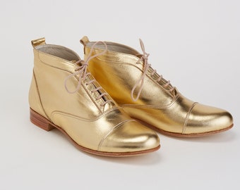 Smooth Boots in Golden Leather | Women Swing Dance Shoes | Vintage Shoes | Customized | Harlem Shoes