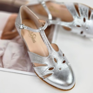 Rosy in Silver Leather | Women Swing Dance Shoes | Vintage Shoes | Customized | Harlem Shoes