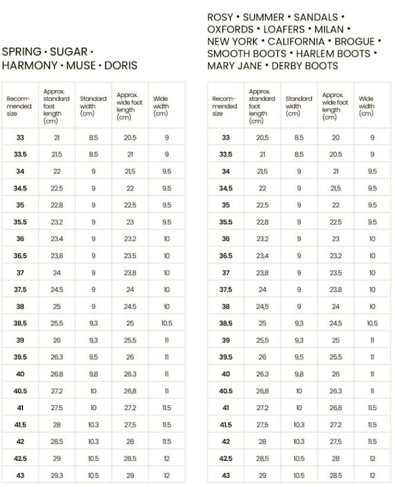 Isabel Bernard - Size chart shoes