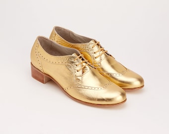 Women’s Oxfords in Gold Leather | Women Swing Dance Shoes | Vintage Shoes | Customized | Harlem Shoes