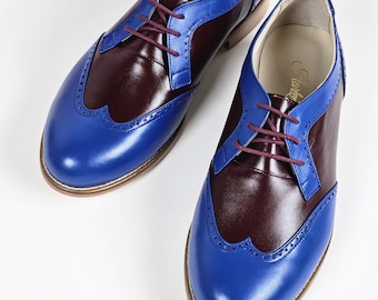 Oxfords in Blue & Bordeaux Leather | Swing Dance Shoes | Vintage Shoes | Customized | Harlem Shoes