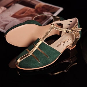 Harmony in Emerald Suede & Gold Leather | Women Swing Dance Shoes | Vintage Shoes | Customized | Harlem Shoes