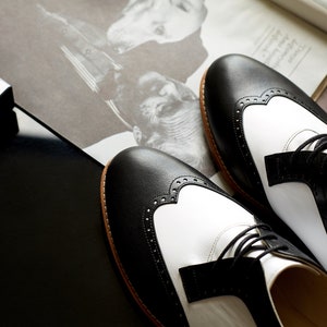 Oxfords para hombre en cuero blanco y negro / Zapatos de baile swing / Zapatos vintage / Personalizado / Zapatos Harlem imagen 3