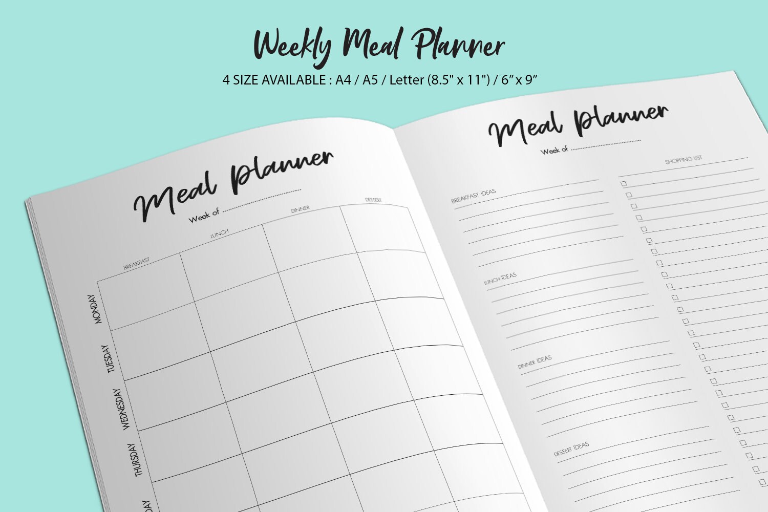 Weekly Meal Planner 52 Week Meal Planner Book for Amazon KDP Etsy