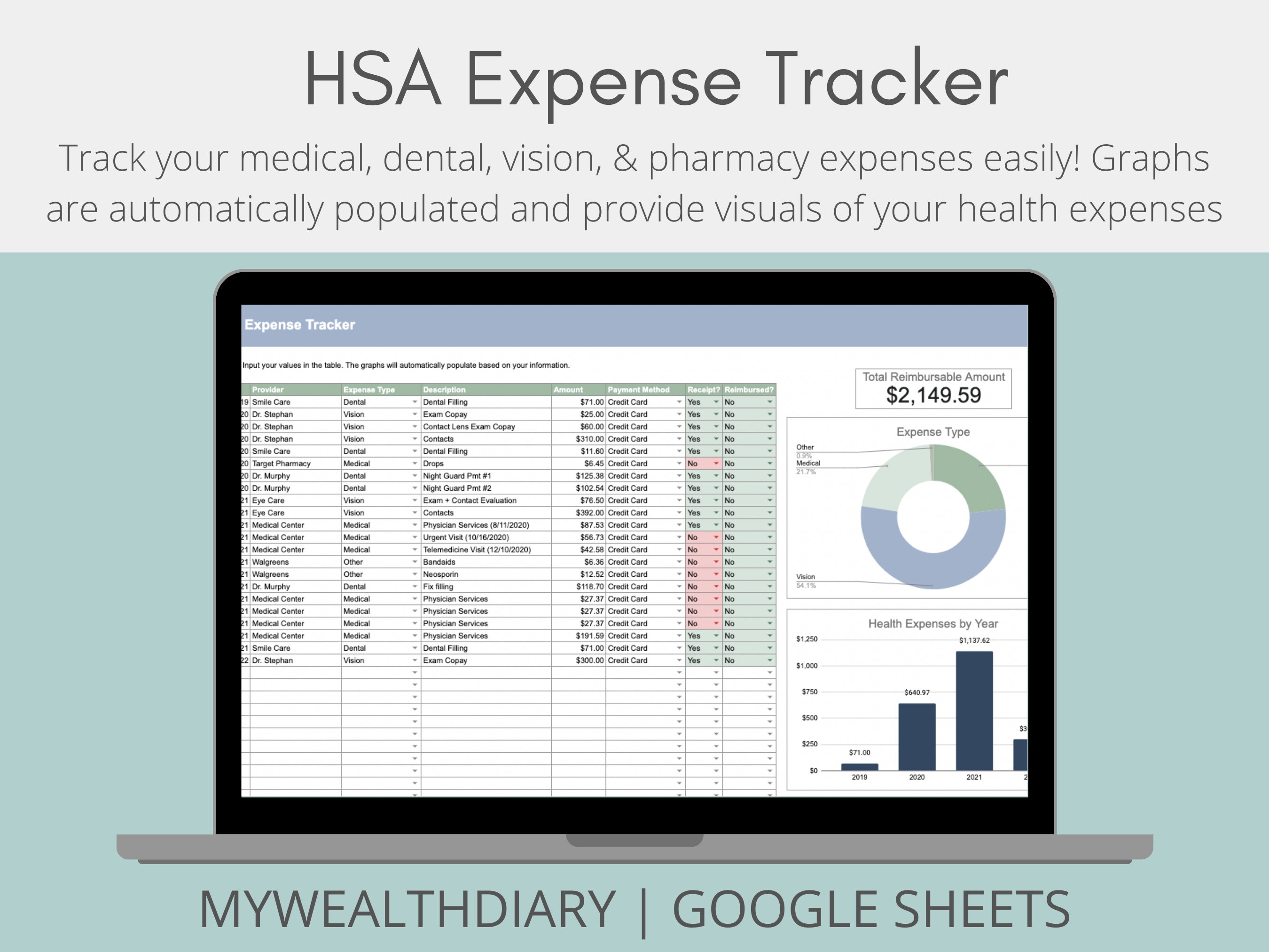 HSA Expense Tracker Google Sheets Etsy Australia