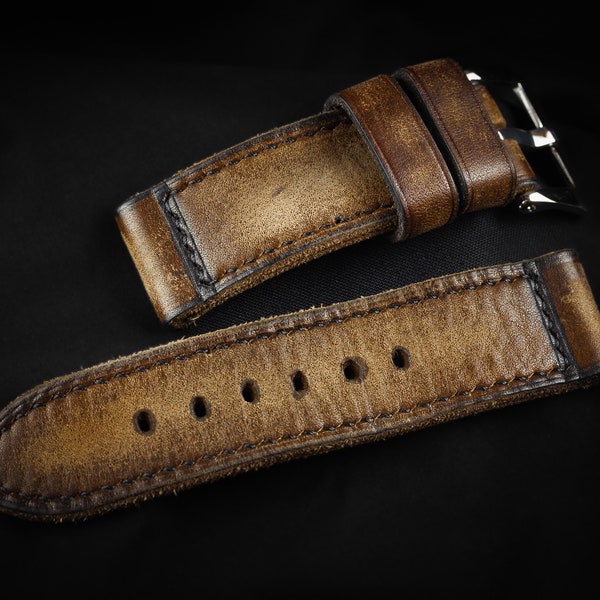 DH08 - VINTAGE AMMO TAN - Handcrafted Custom Made Soft and Supple Full-Grain Leather Watch Strap