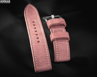 RH05-WHIPSTITCH - Handcrafted Custom Made Soft and Supple Sea Washed Nubuck Leather Watch Strap