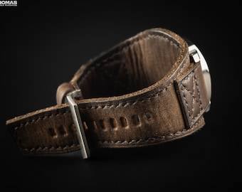 DH18 - BUND VINTAGE - Bracelet de montre fait main en cuir pleine fleur doux et souple fabriqué sur mesure