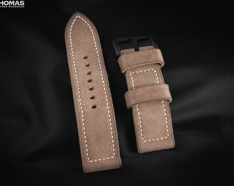 RH07-GRAINED - Bracelet de montre fait main en cuir nubuck doux et souple délavé sur mesure