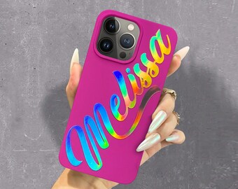 Holographic Name Hot Pink iPhone case Custom Initials iphone case
