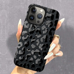 Black Leopard iPhone case Leopard Phone case Name phone case Inıtıals Embossed Cheetah print Animal Print