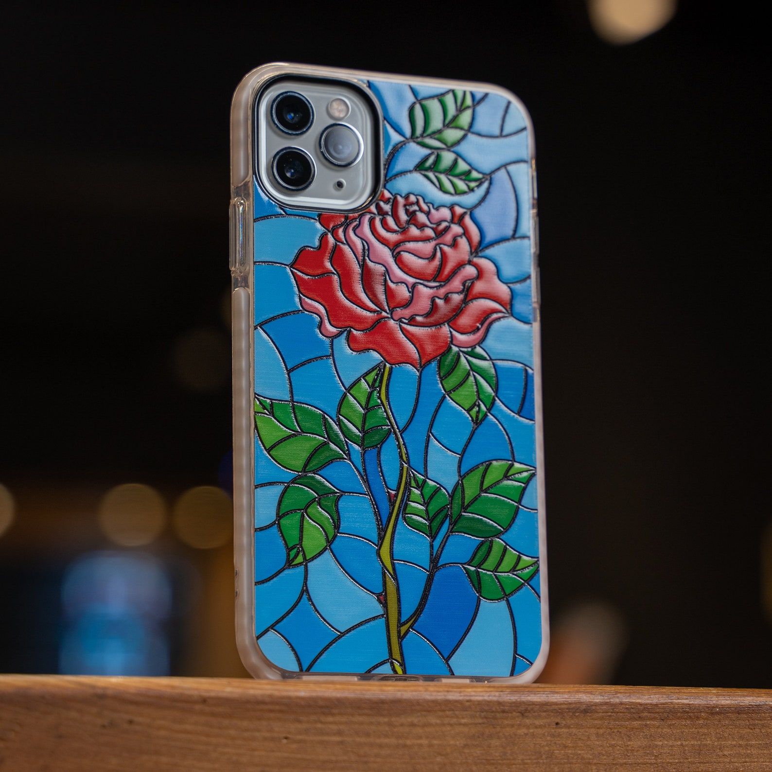 Rose Phone Case Stained Glass Effect iPhone 12 Case Blue Etsy