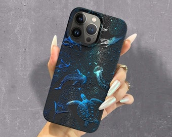 Ocean iphone case Sea Pattern phone case Whale jellyfish iphone 15 14 13 12 11 pro max case Shockproof Phone Cover with Customized Name