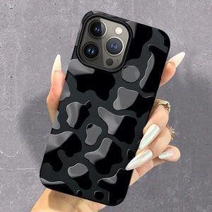 Black Cow Print iPhone case Cow Pattern Phone case Name phone case Inıtıals Embossed Animal Print