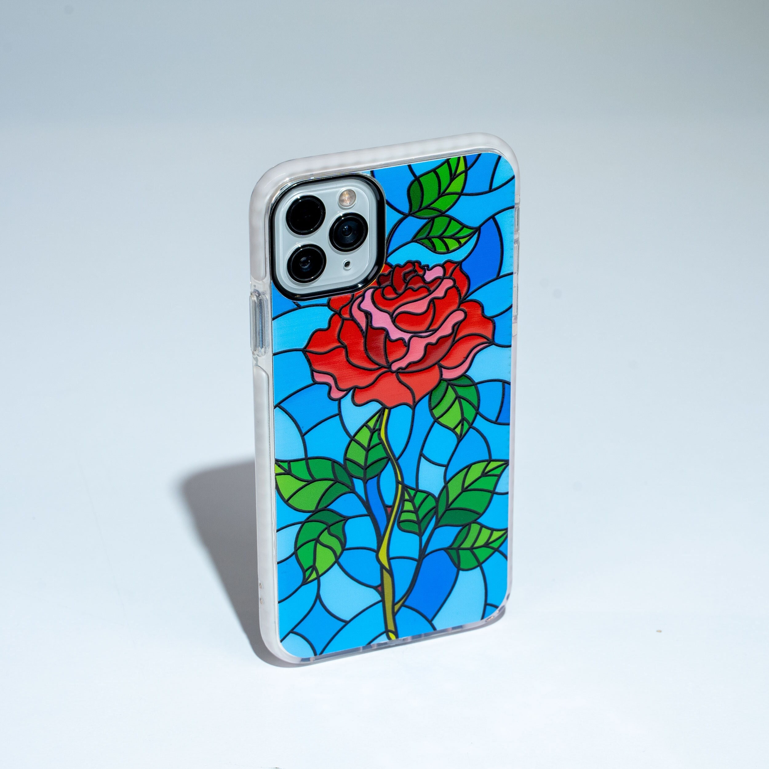 Rose Phone Case Stained Glass Effect iPhone 12 Case Blue Etsy