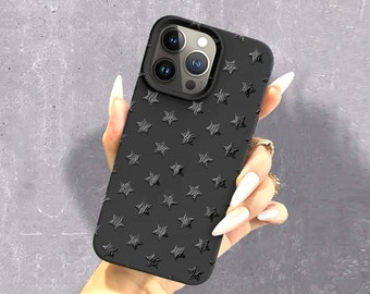 Black Stars iphone case Minimalistic Hearts phone case iphone 15 14 13 12 11 pro max case Shockproof Phone Cover with Customised Name