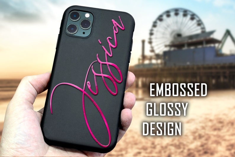 Custom Embossed Name iPhone case Personalized Initials iPhone case Hot Pink