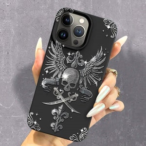 Gothic Skull iphone case Tattoo phone case iphone 15 14 13 12 11 pro max case Shockproof Phone Cover with Customised Name